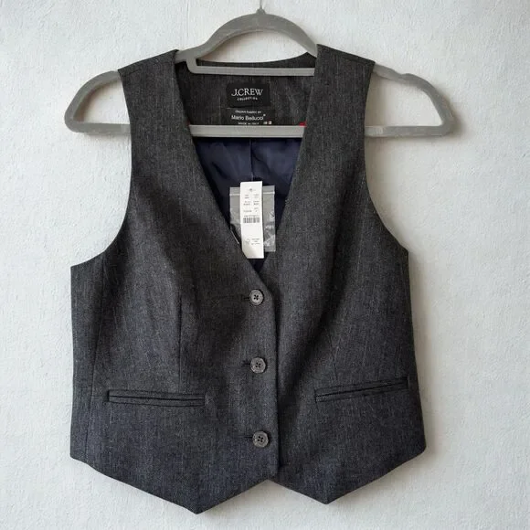 NWT J Crew Collection Cropped Vest in Italian Pinstripe Wool Blend Women's Sz 4